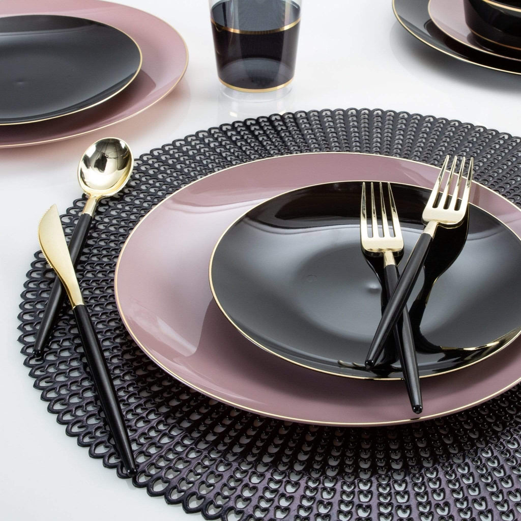 Round Mauve • Gold Plastic Plates | 10 Pack