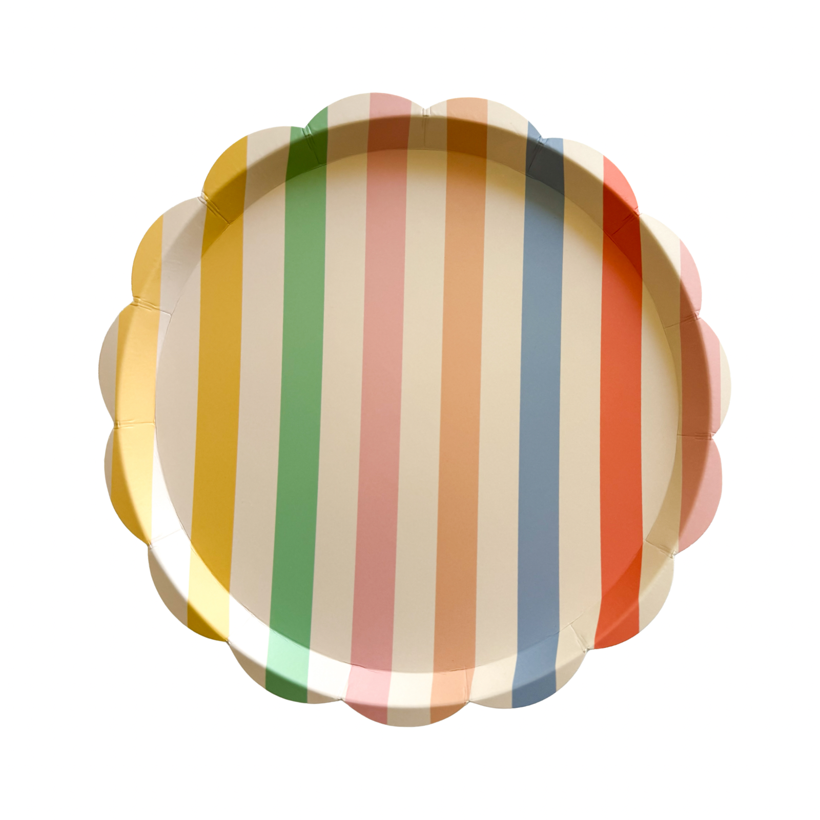 Colorful Striped Scalloped Dinner Plates, 16pcs