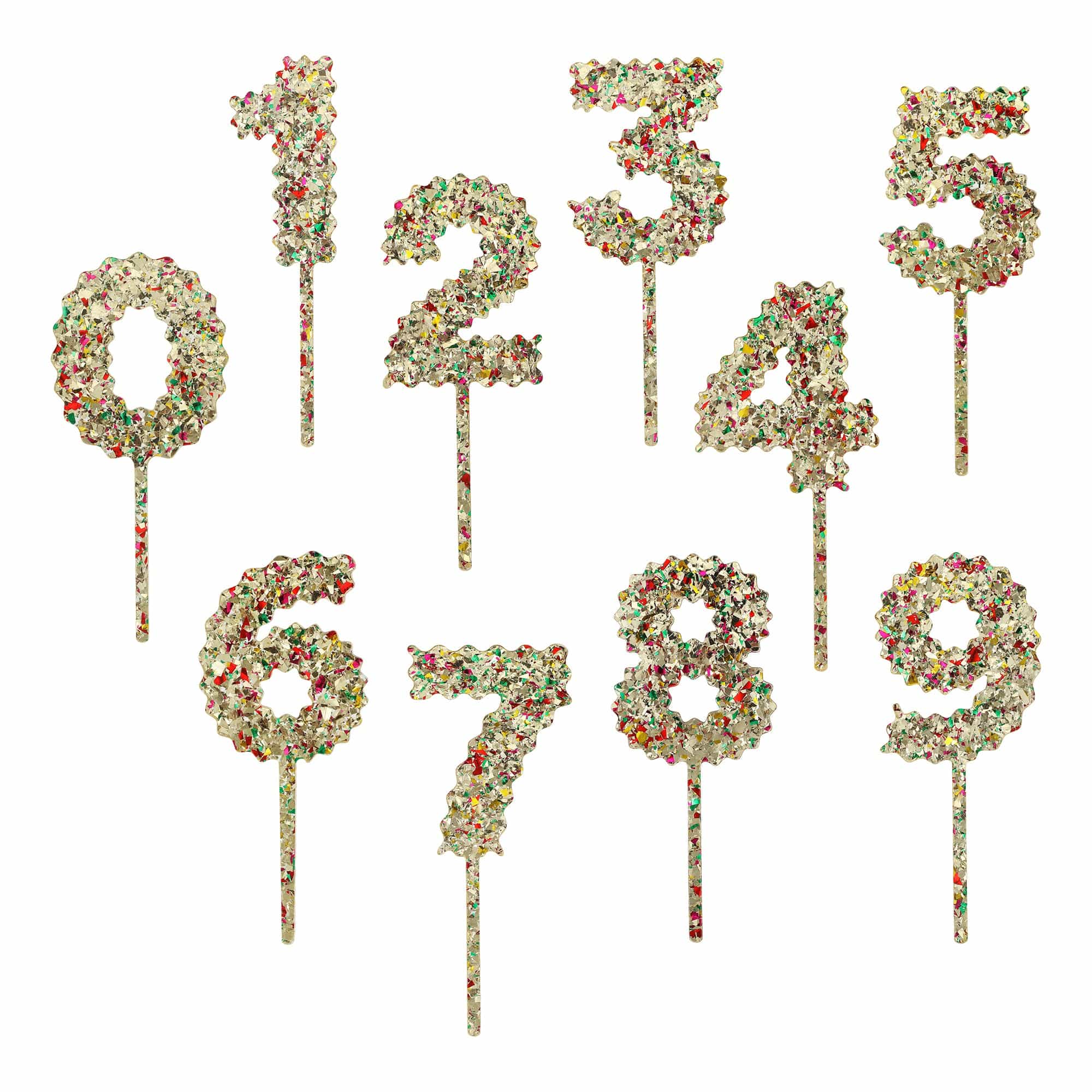 Gold Confetti Number Cake Toppers: 0-9