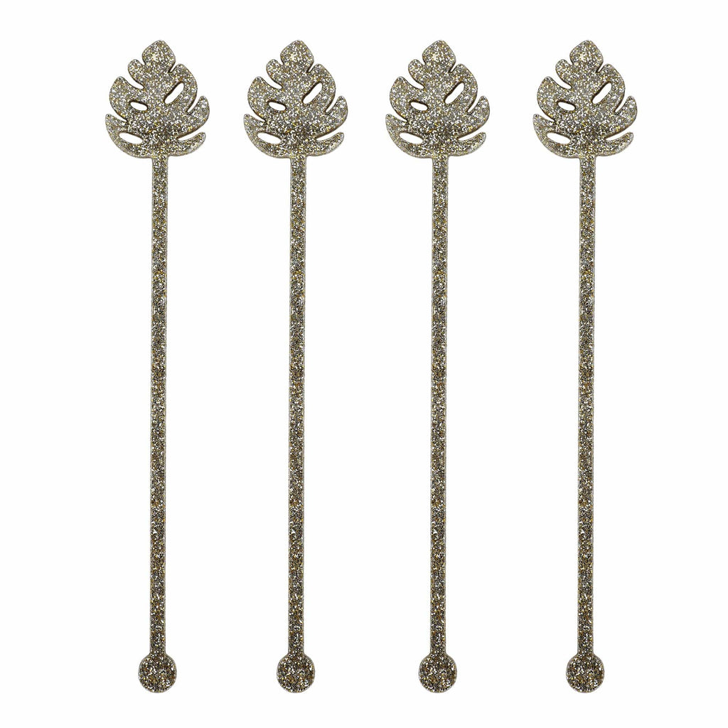 Palm Leaf Glitter Acrylic Drink Stirrers (4 ct)