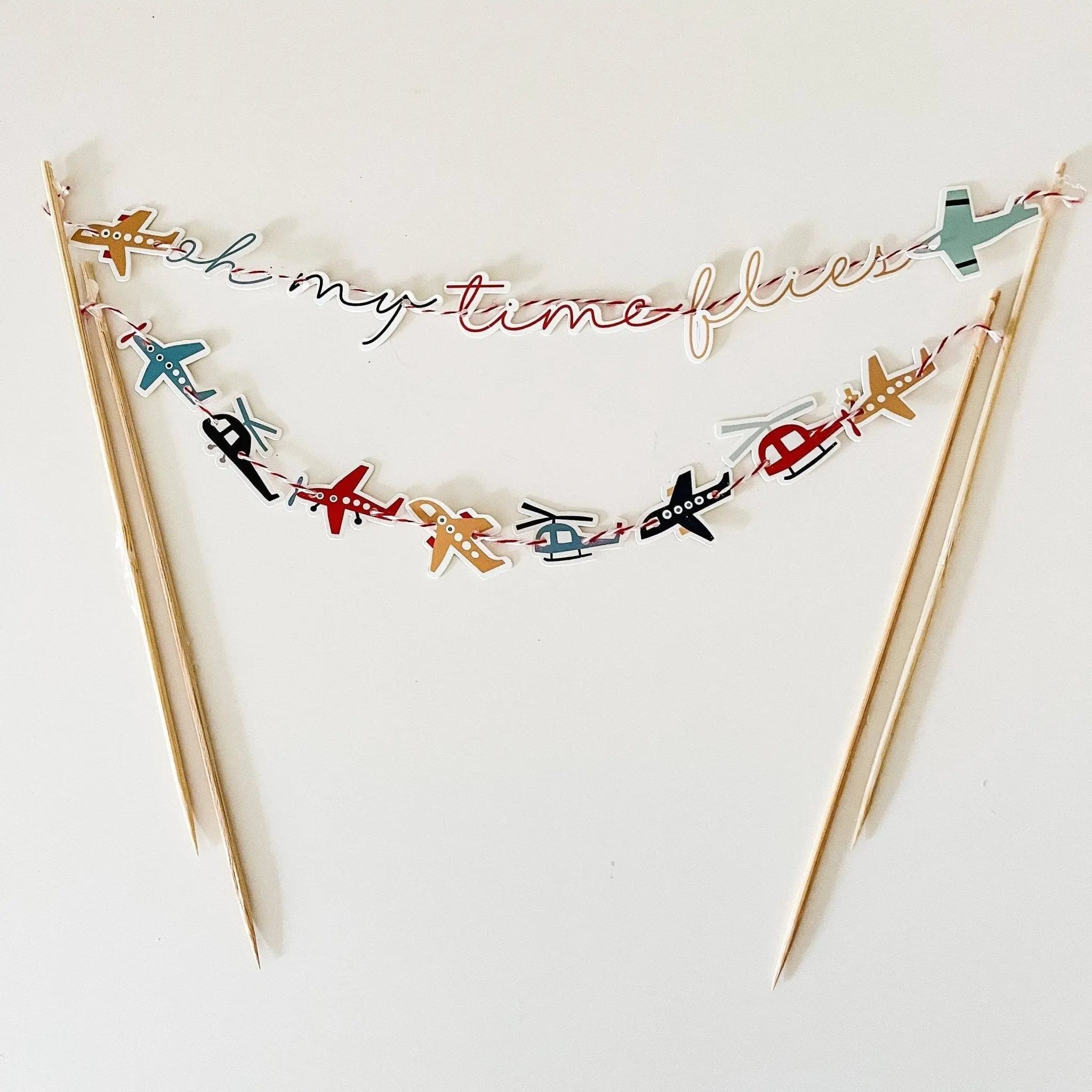 Oh My Time Flies Airplane Cake Banner, First Birthday Cake Topper