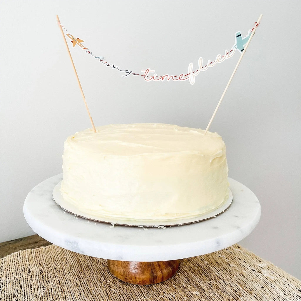 Oh My Time Flies Airplane Cake Banner, First Birthday Cake Topper
