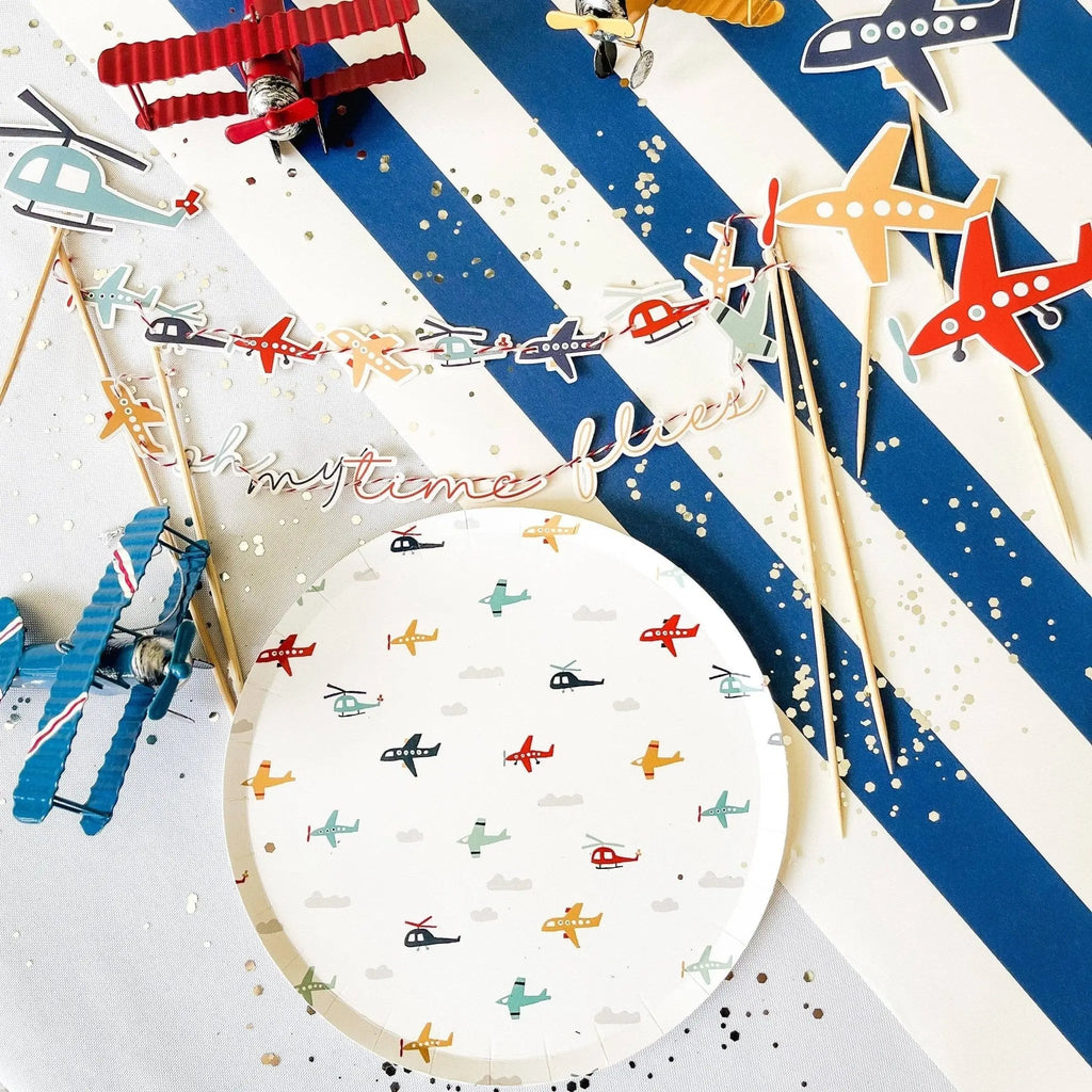 Oh My Time Flies Airplane Cake Banner, First Birthday Cake Topper