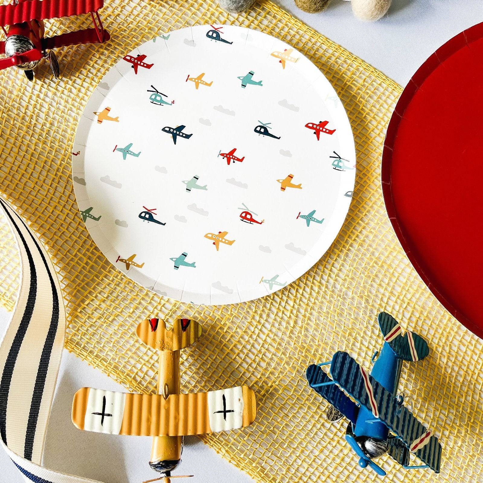 Airplane Dessert Plates, 7 Inch Kids Birthday Party Plates