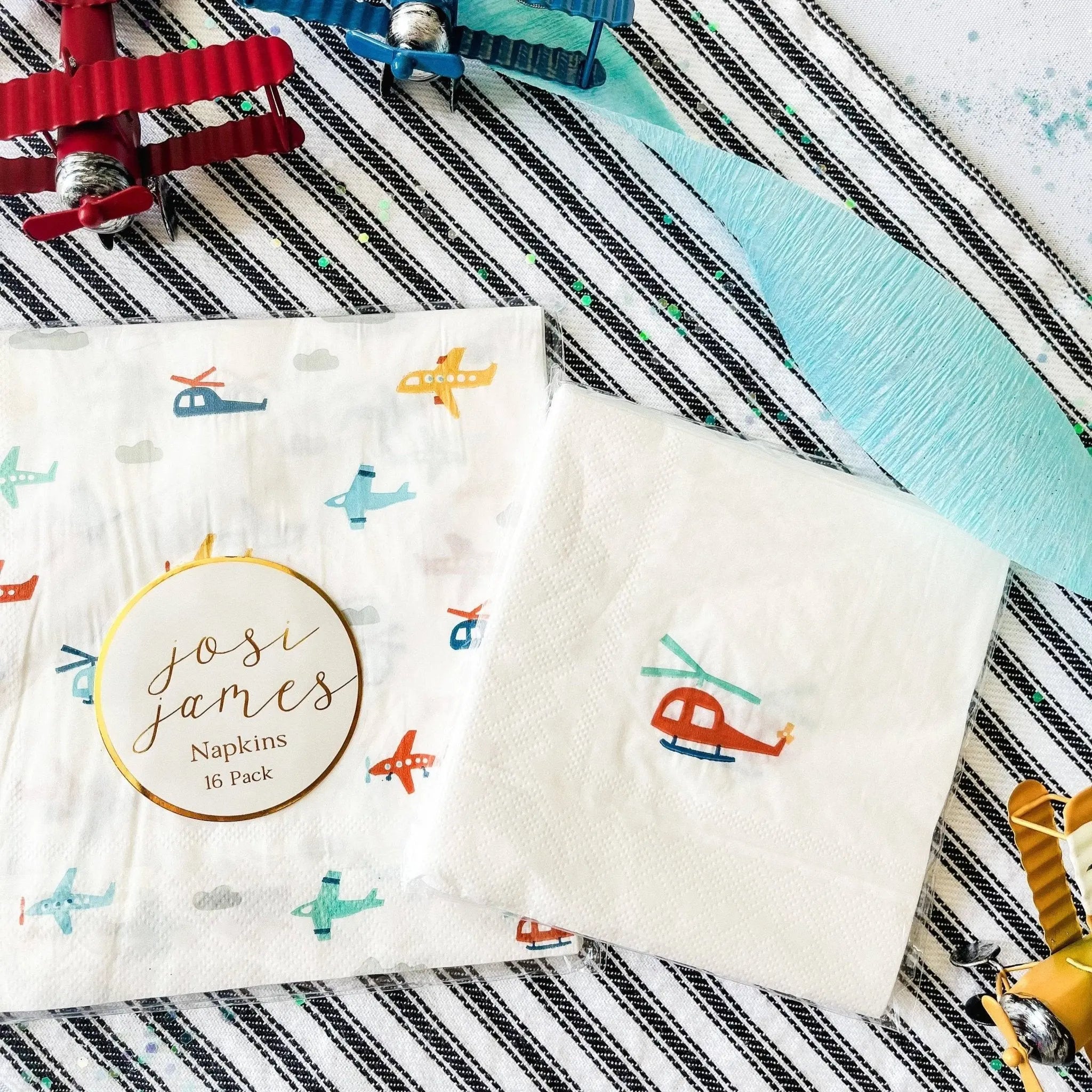 Airplane Cocktail Napkins, 5 Inch Kids Party Beverage Napkins (16 Pack)