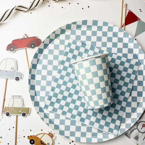 Blue Checkered Large Disposable Paper Napkins (16pcs)