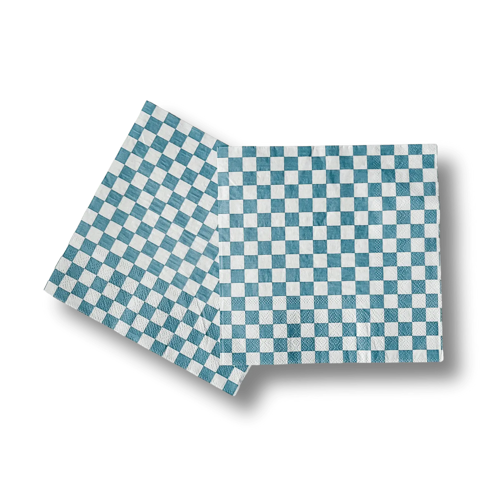 Blue Checkered Large Disposable Paper Napkins (16pcs)
