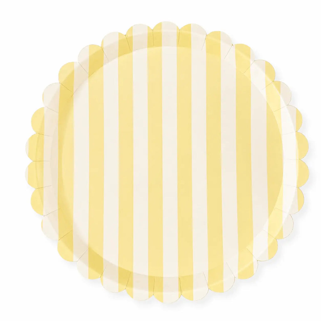 Butter Yellow & Cream Stripe 10.5" Scalloped Plate, 12pcs