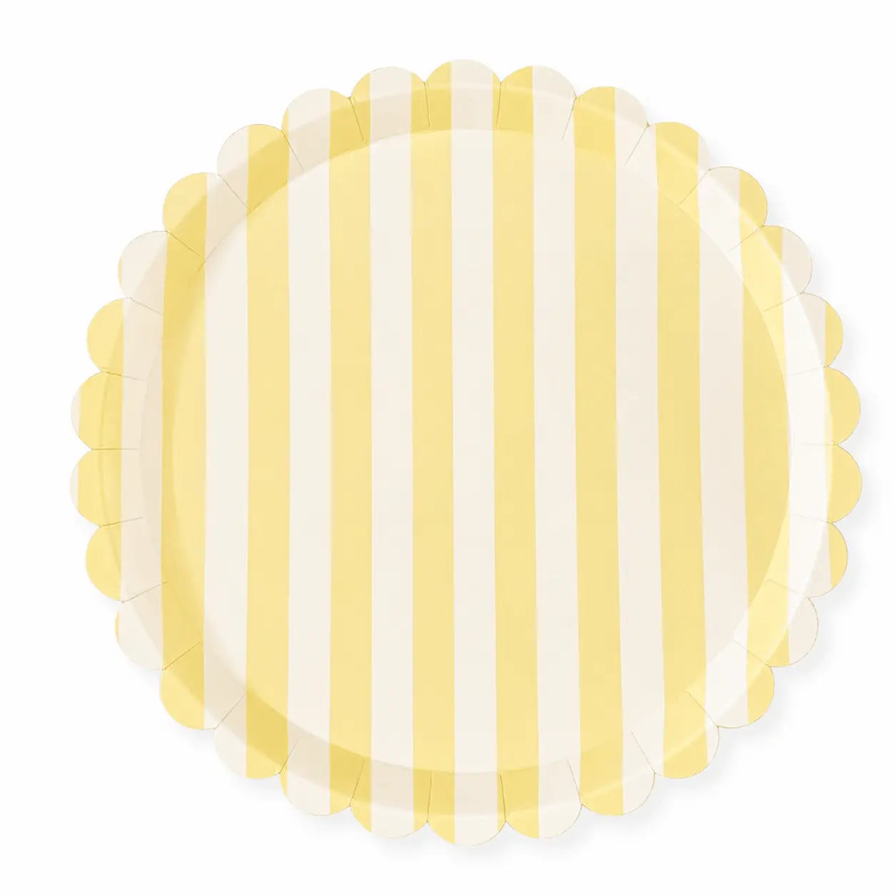 Butter Yellow & Cream Stripe 10.5" Scalloped Plate, 12pcs