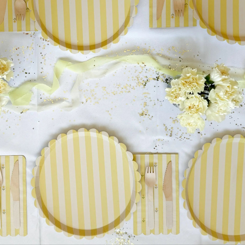 Butter Yellow & Cream Stripe 10.5" Scalloped Plate, 12pcs
