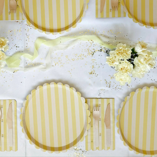 Butter Yellow & Cream Stripe 10.5" Scalloped Plate, 12pcs