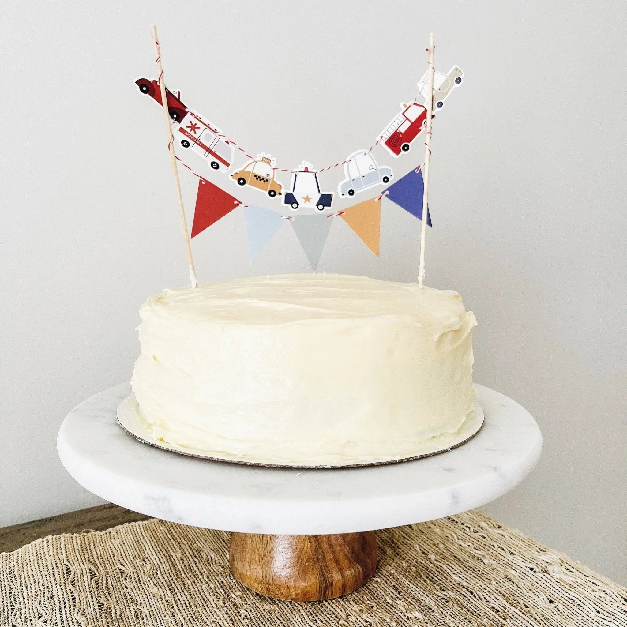 Car Cake Banner – Mini Car & Pennant Garland Topper