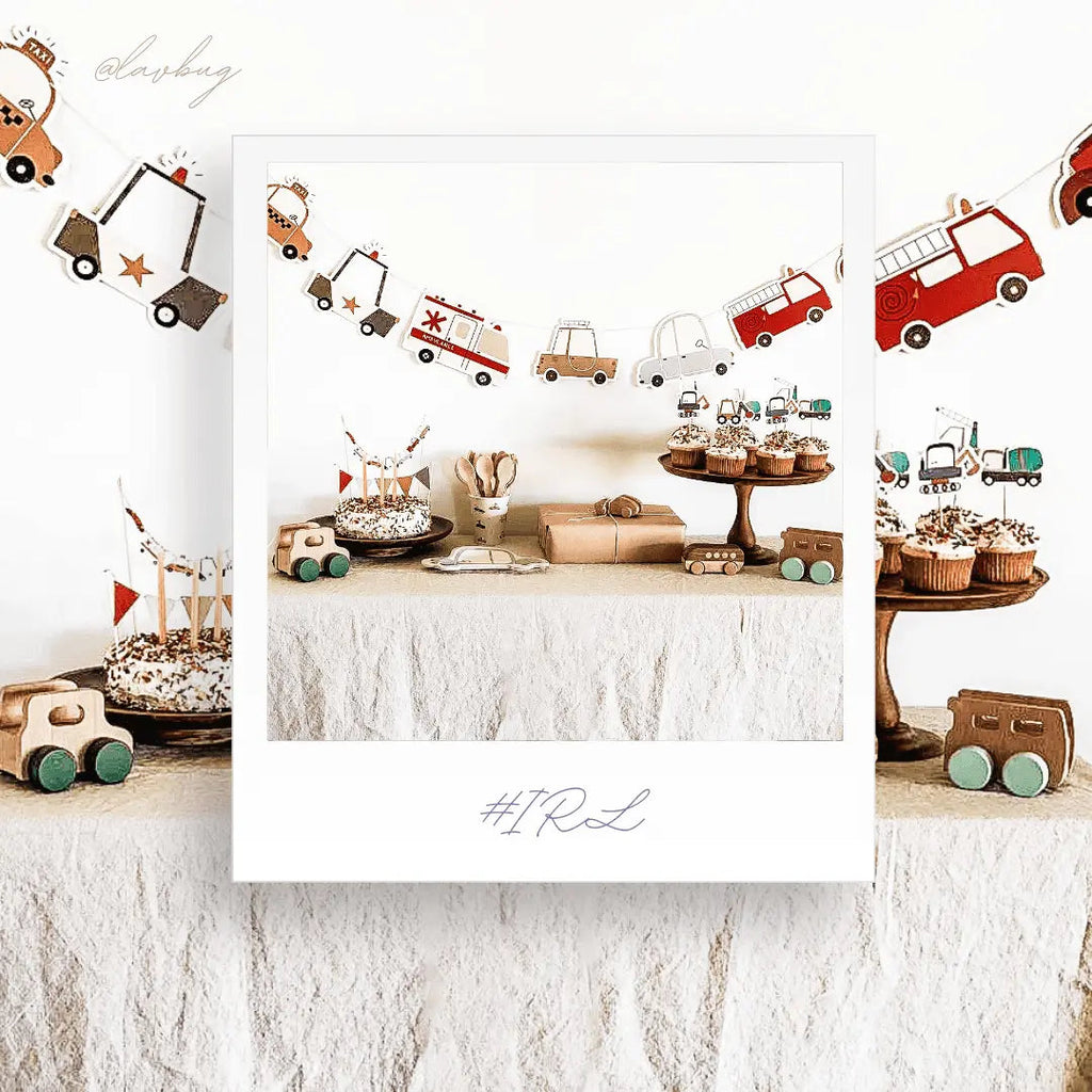 Car Cake Banner – Mini Car & Pennant Garland Topper