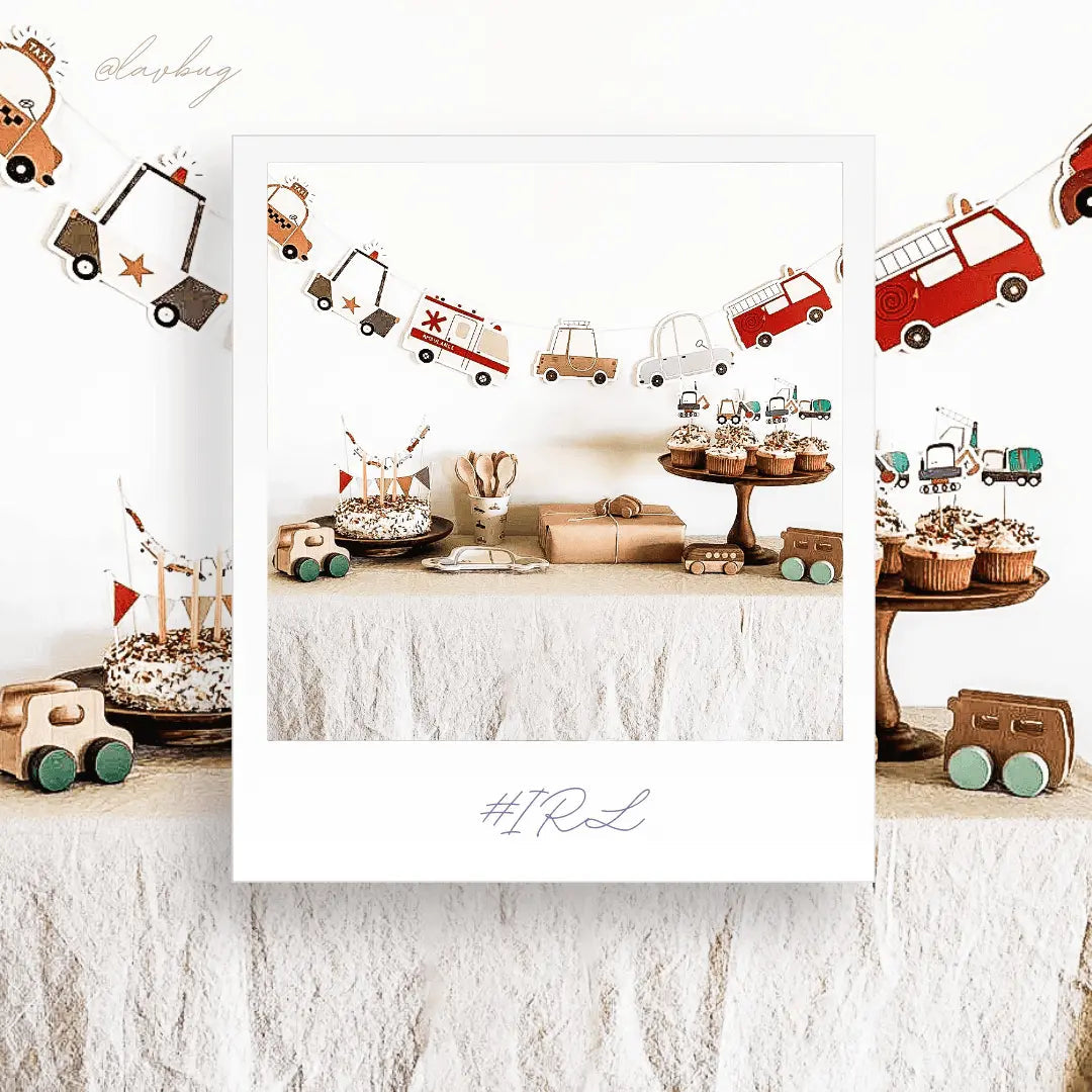 Car Cake Banner – Mini Car & Pennant Garland Topper