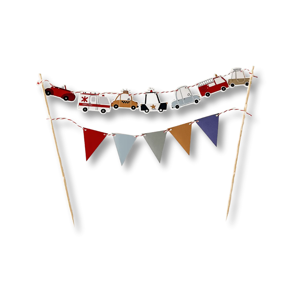 Car Cake Banner – Mini Car & Pennant Garland Topper
