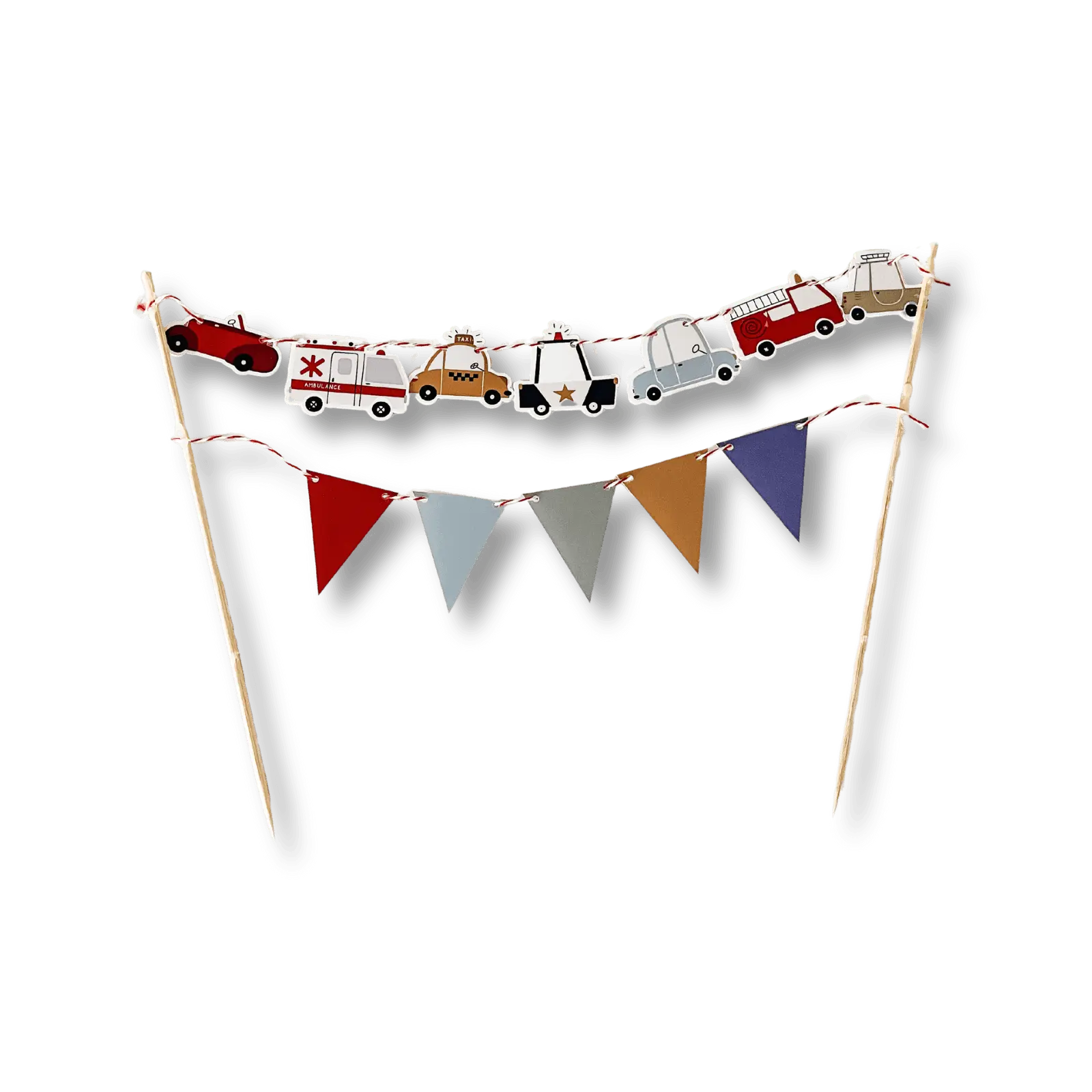 Car Cake Banner – Mini Car & Pennant Garland Topper
