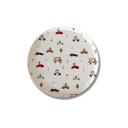 Car Patterned Birthday Dessert Plates – 7" Beige Plates (8pcs)