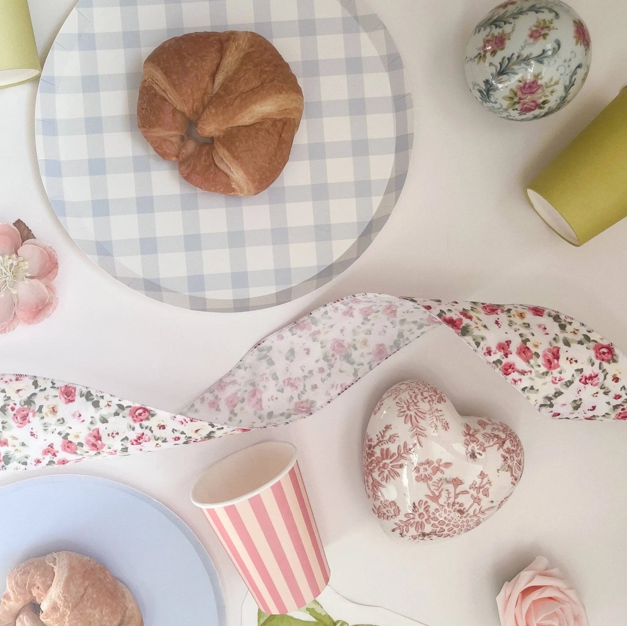 Cream & Pink Striped Cups