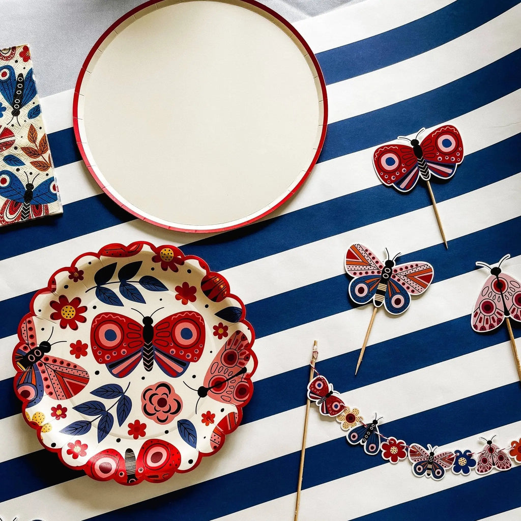 Cream Plate Red Trim, Paper Party Plate (8pcs)