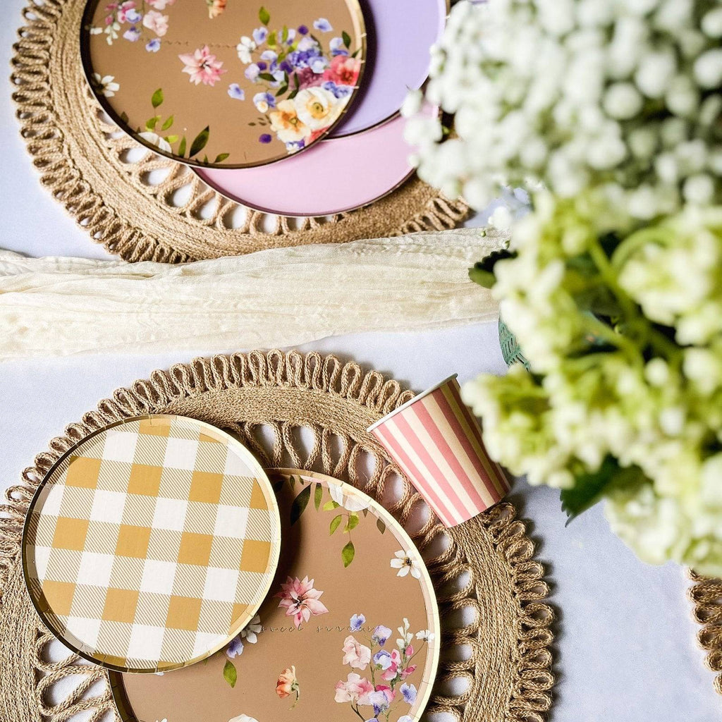 Gold Matte Plaid Paper Dessert Plate (8pcs)