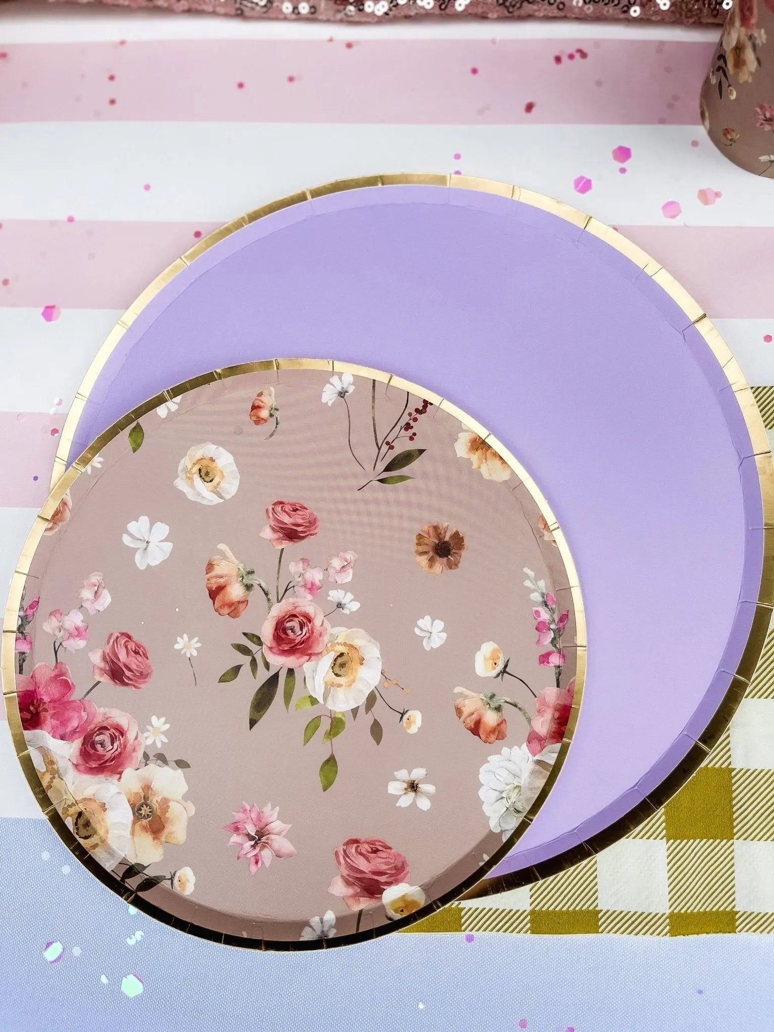 Gold Purple Paper Plate (8pcs)