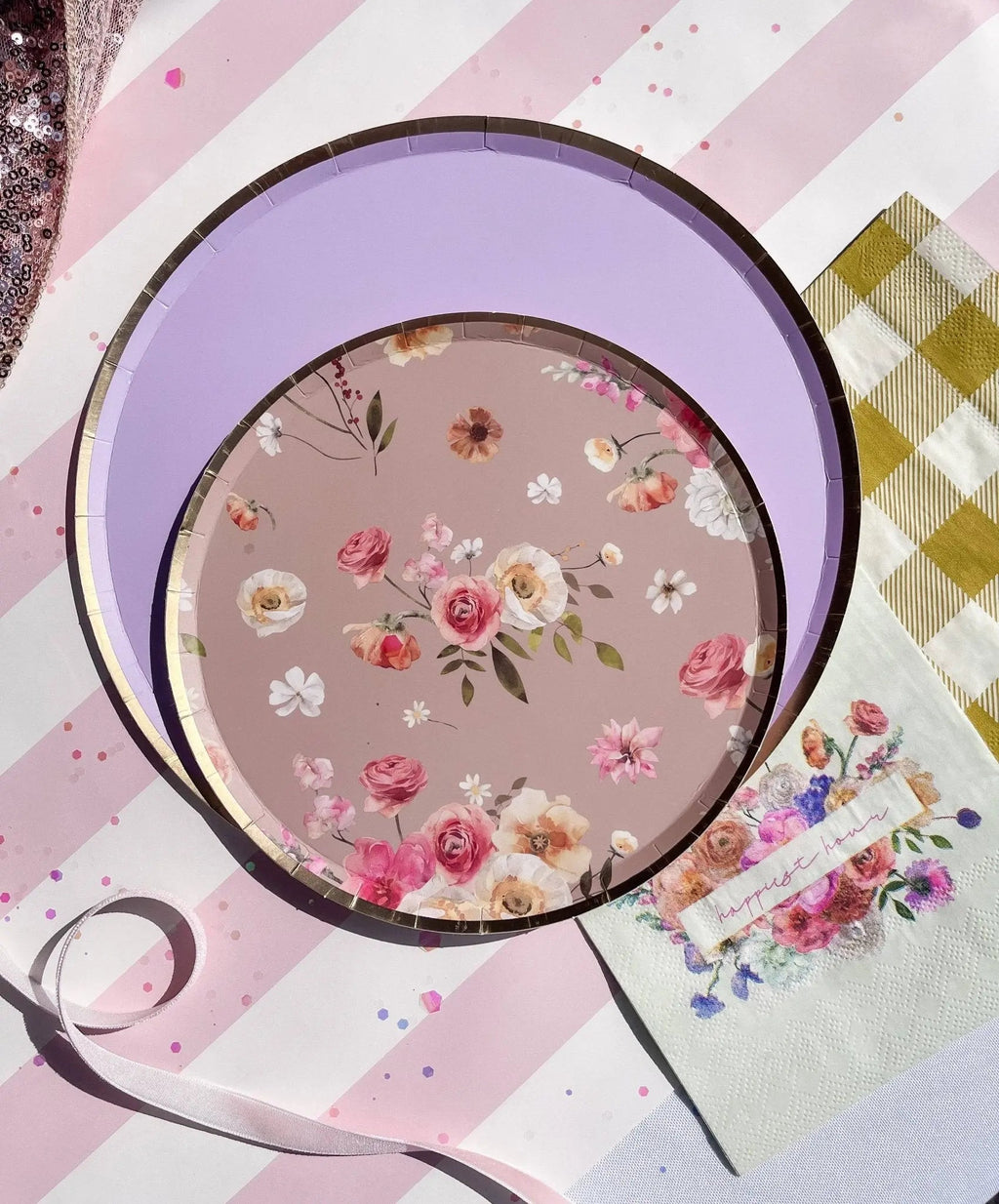 Gold Purple Paper Plate (8pcs)