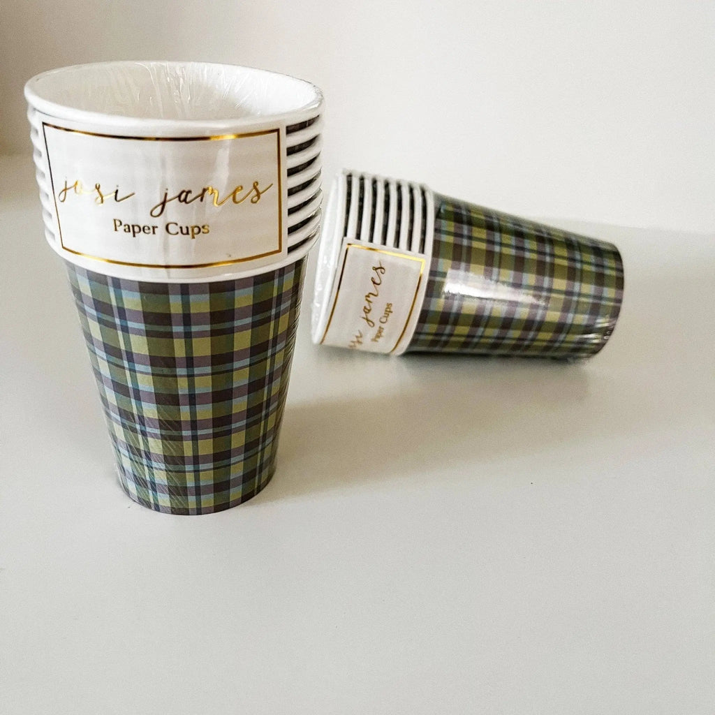 Green & Blue Plaid Cups (8pcs)
