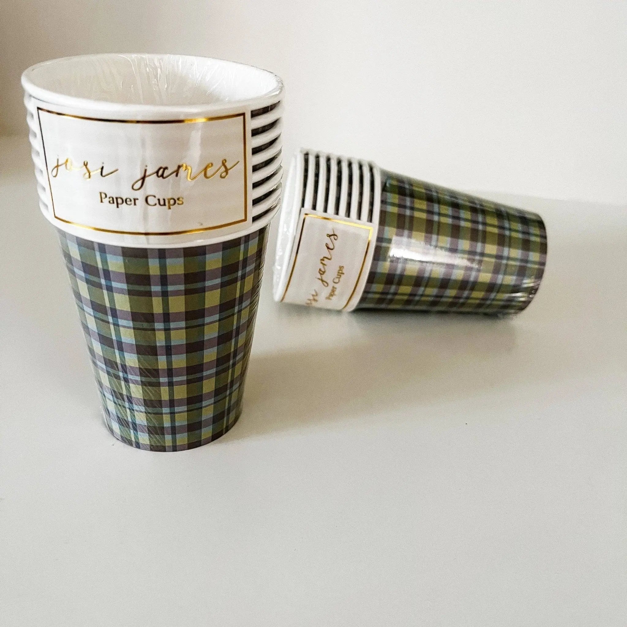 Green & Blue Plaid Cups (8pcs)