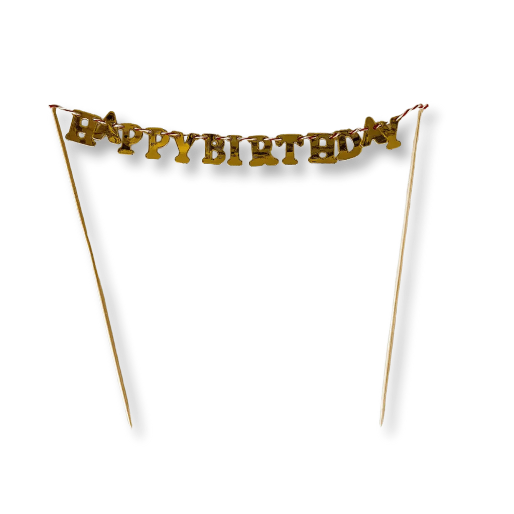 Gold Happy Birthday Cake Banner - Cake Topper