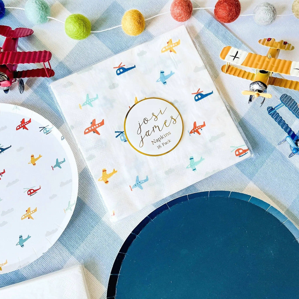 Airplane Party Lunch Napkins for Kids Birthday, 6.5 Inch (24 Pack)