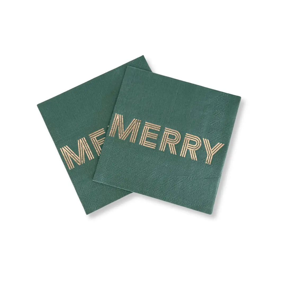 Merry Green Christmas Beverage Napkins (24pcs)