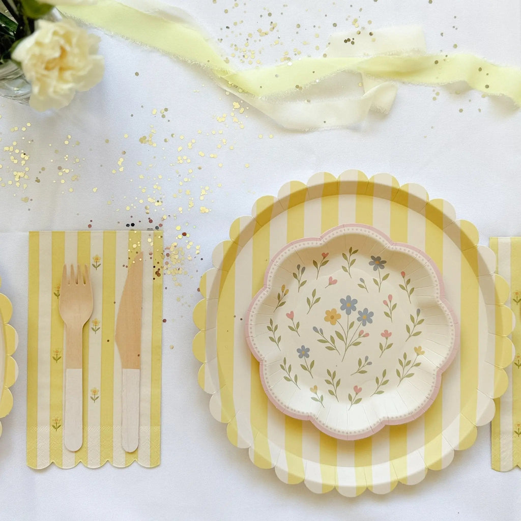 Pastel Floral Scalloped Dessert Plates – 12pcs (4 of Each Color)