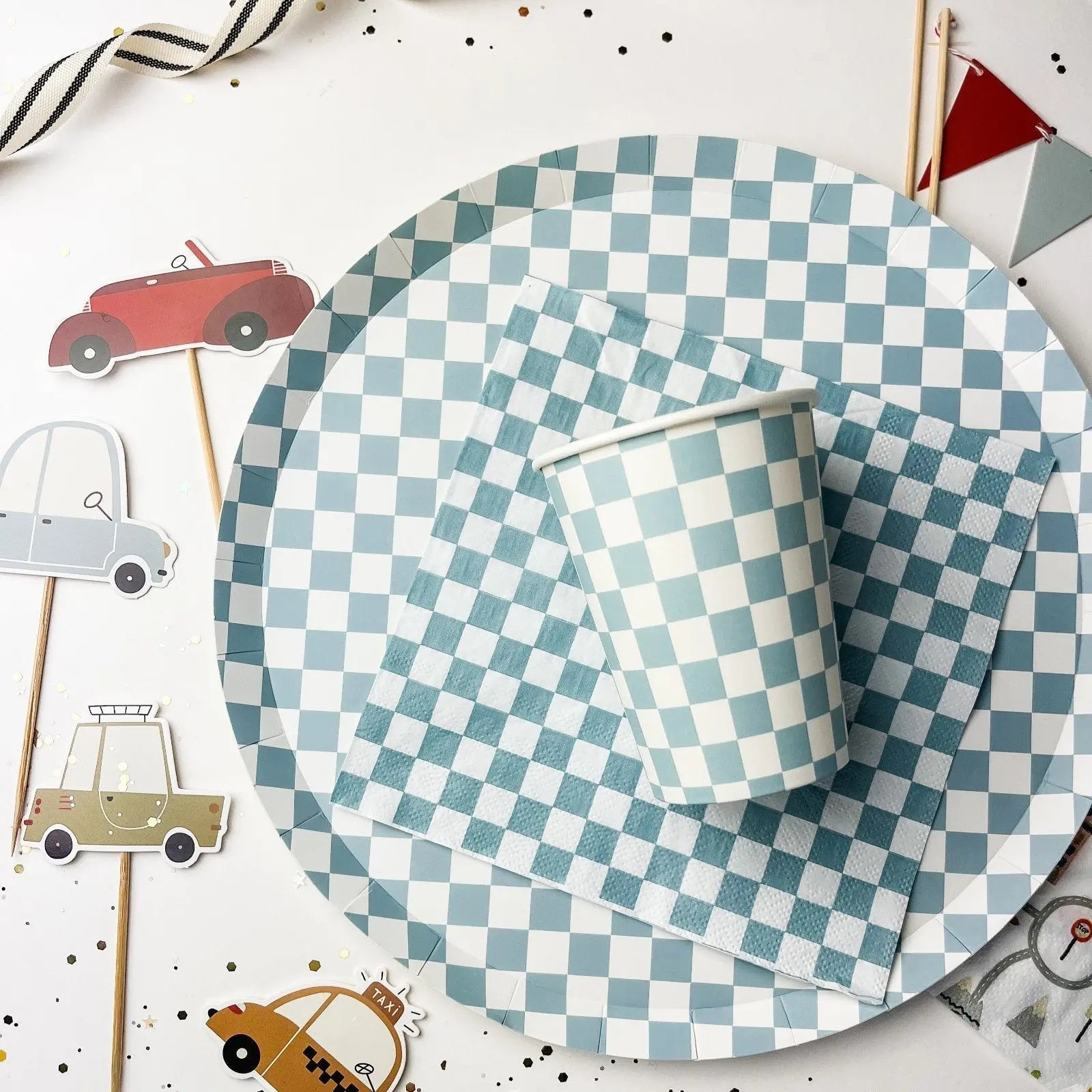 Premium Checkered Blue Plate (12pcs)