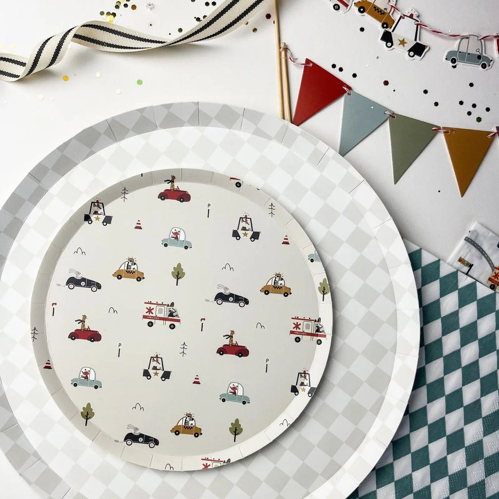 Premium Checkered Light Gray Plate (8pcs)