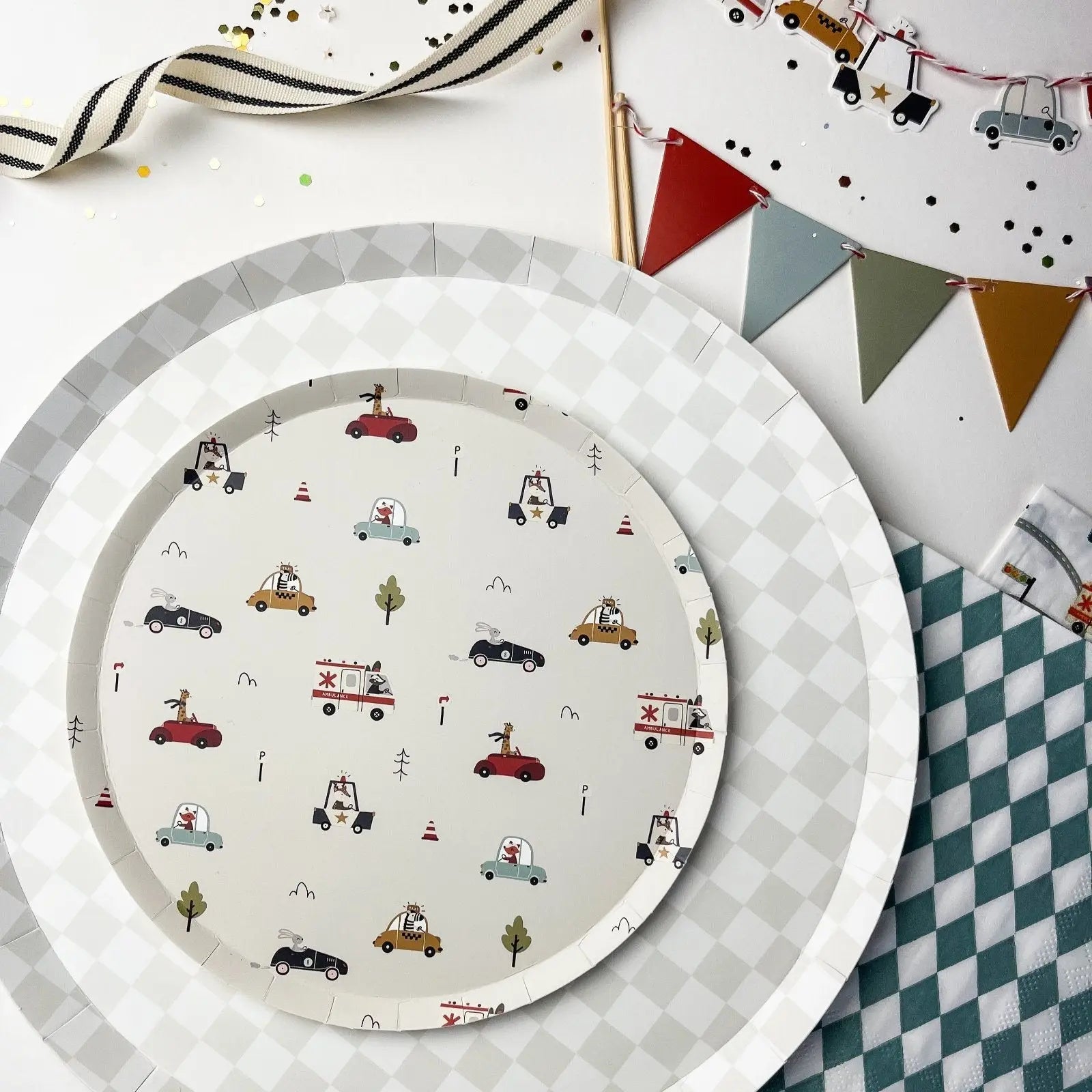 Premium Checkered Light Gray Plate (8pcs)