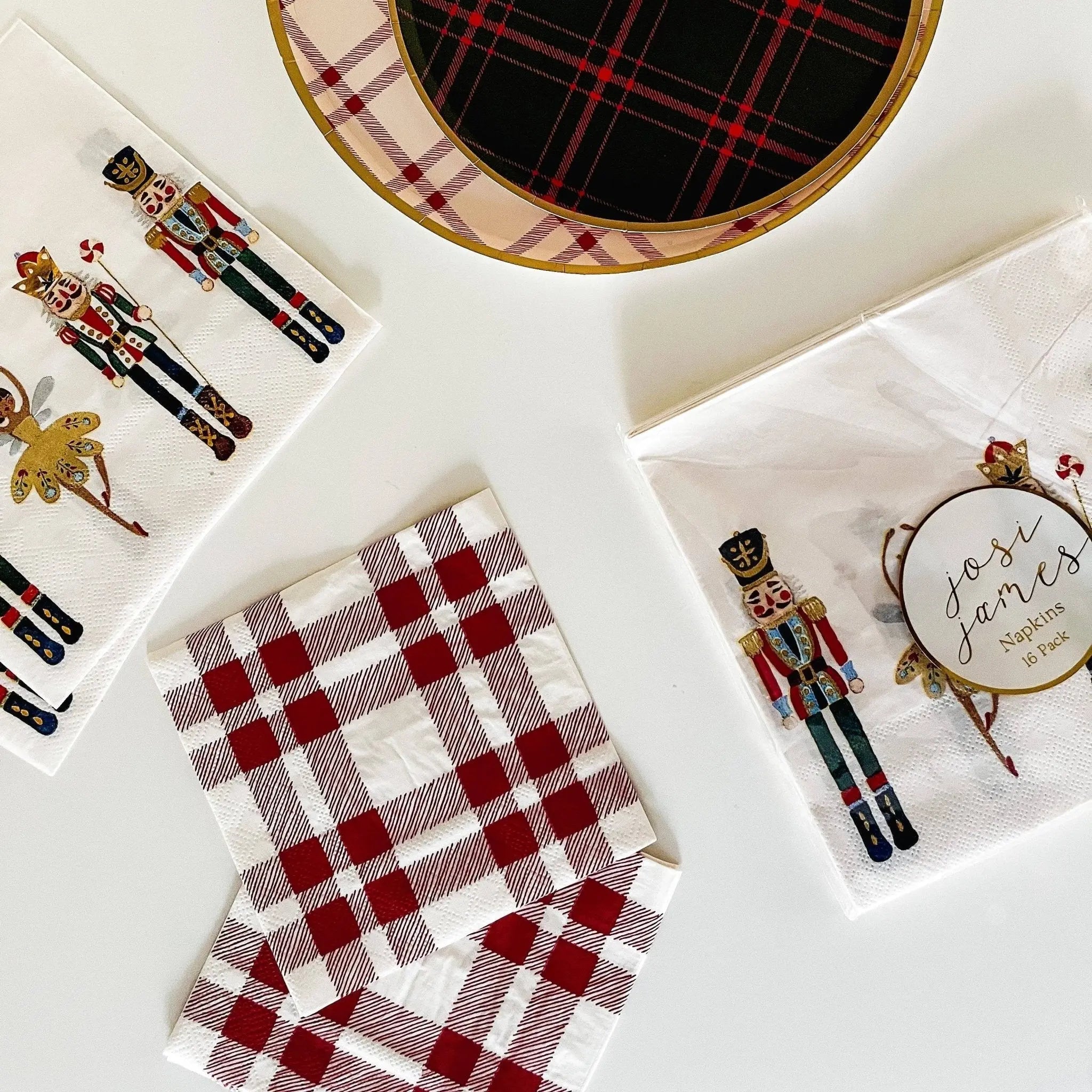 Red Plaid Small Disposable Paper Napkins (16pcs)