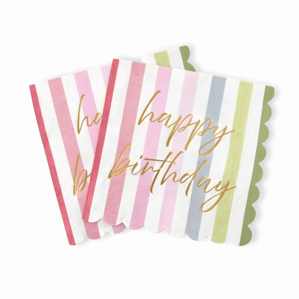 Striped Scalloped Happy Birthday Lunch Napkins, 24pcs