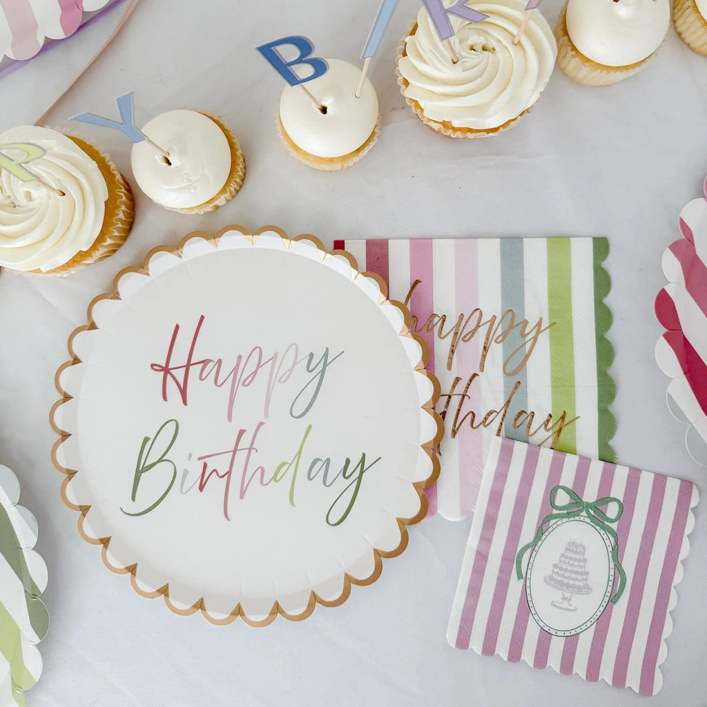 Striped Scalloped Happy Birthday Lunch Napkins, 24pcs